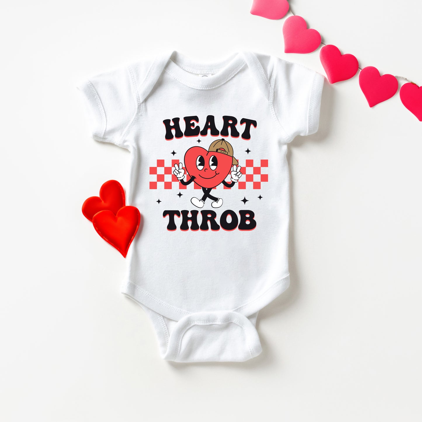 Checkered Heart Throb | Baby Graphic Short Sleeve Onesie