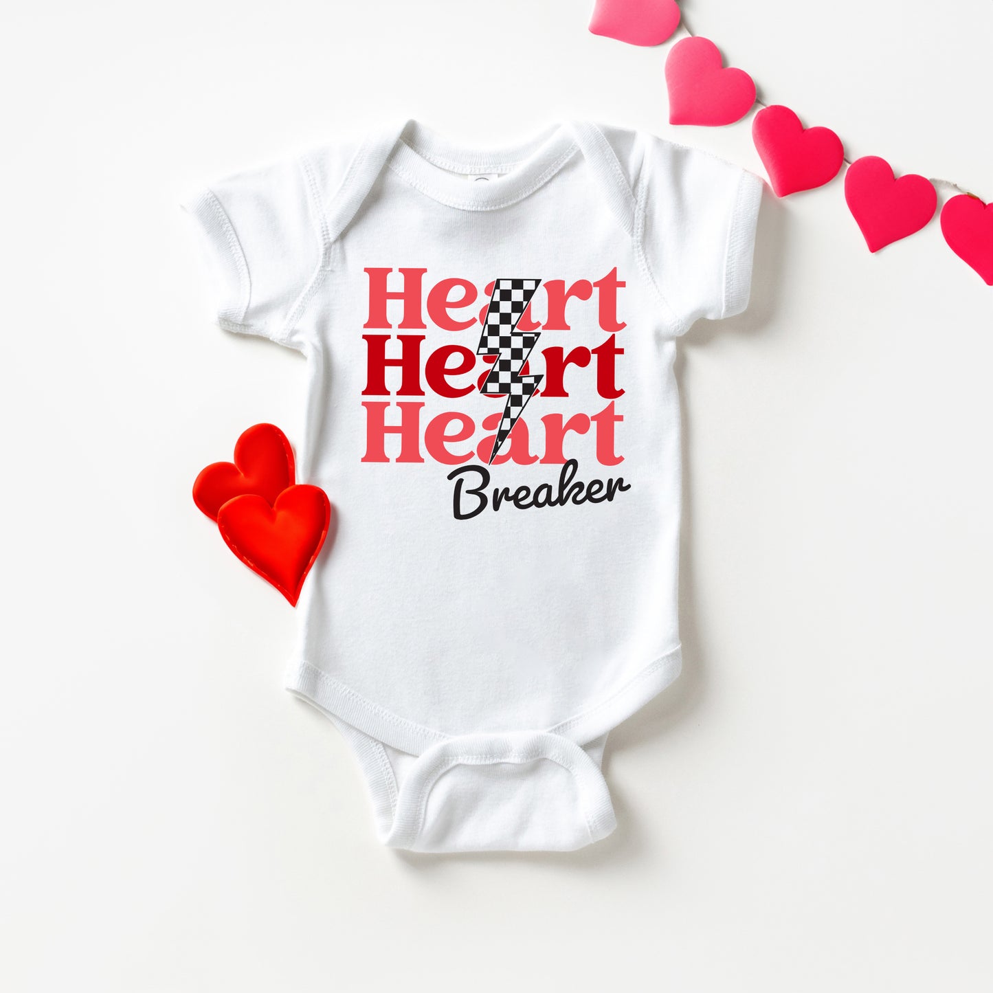 Heart Breaker Checkered Bolt | Baby Graphic Short Sleeve Onesie