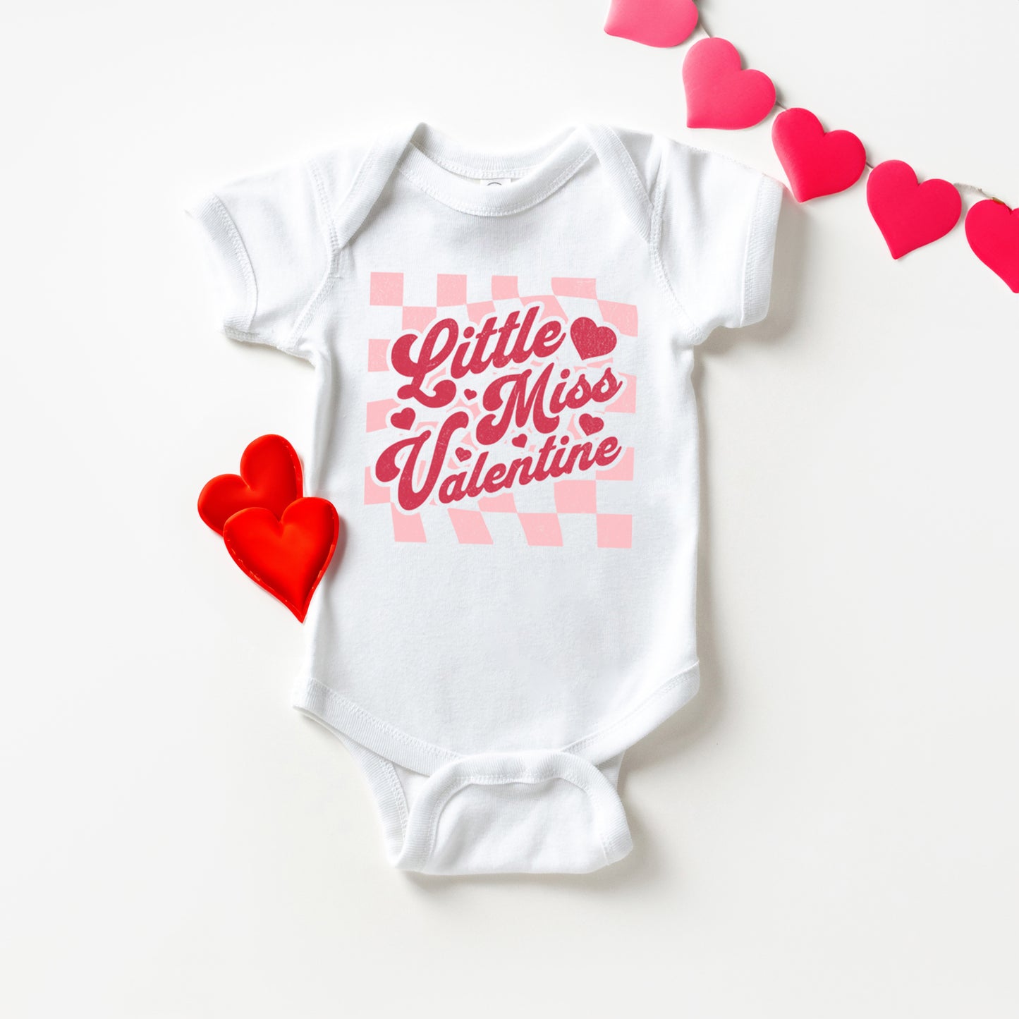 Checkered Little Miss Valentine | Baby Graphic Short Sleeve Onesie