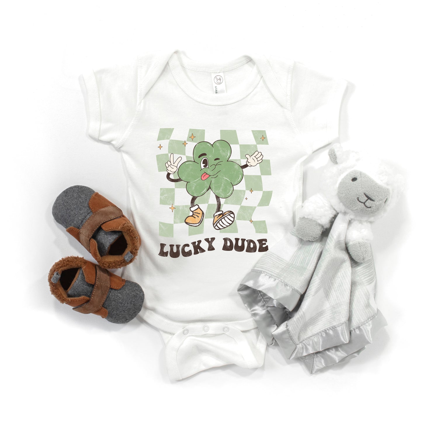 Lucky Dude Checkered | Baby Graphic Short Sleeve Onesie