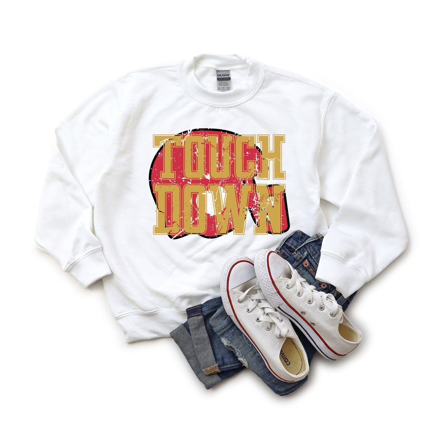 Touch Down Red Helmet Distressed | Youth Graphic Sweatshirt