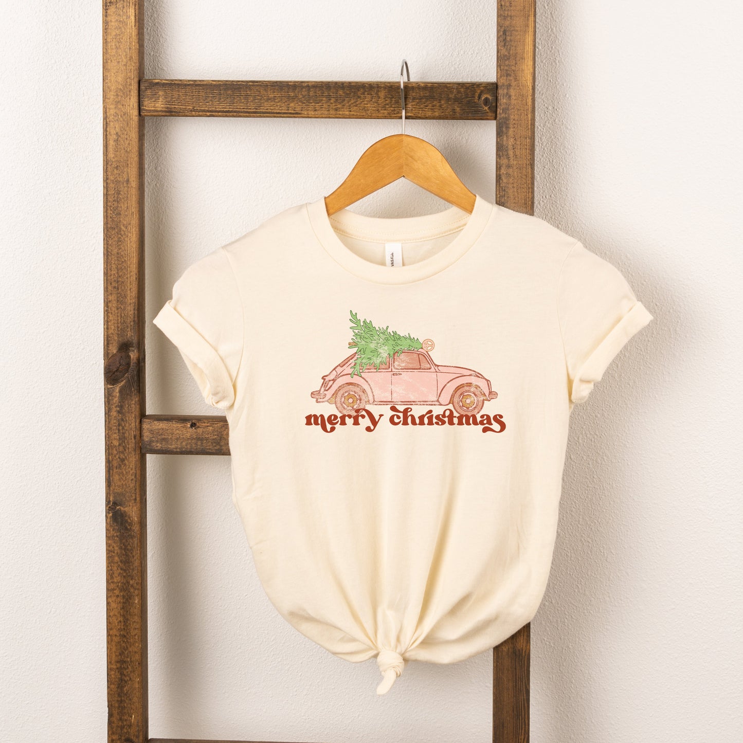 Merry Christmas Pink Car | Youth Short Sleeve Crew Neck