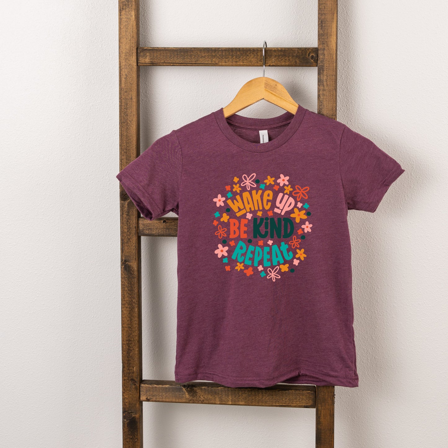 Wake Up Be Kind Repeat Floral | Toddler Short Sleeve Crew Neck