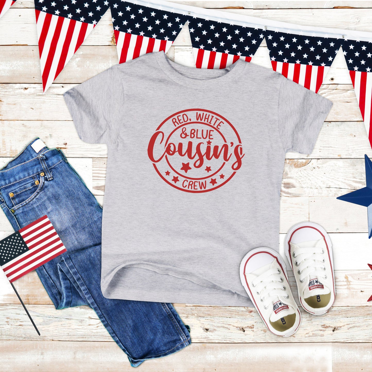 Red White And Blue Cousin's Crew | Youth Short Sleeve Crew Neck