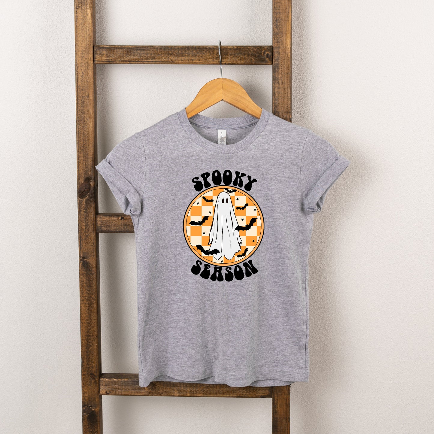 Spooky Season Checkered Ghost | Toddler Short Sleeve Crew Neck