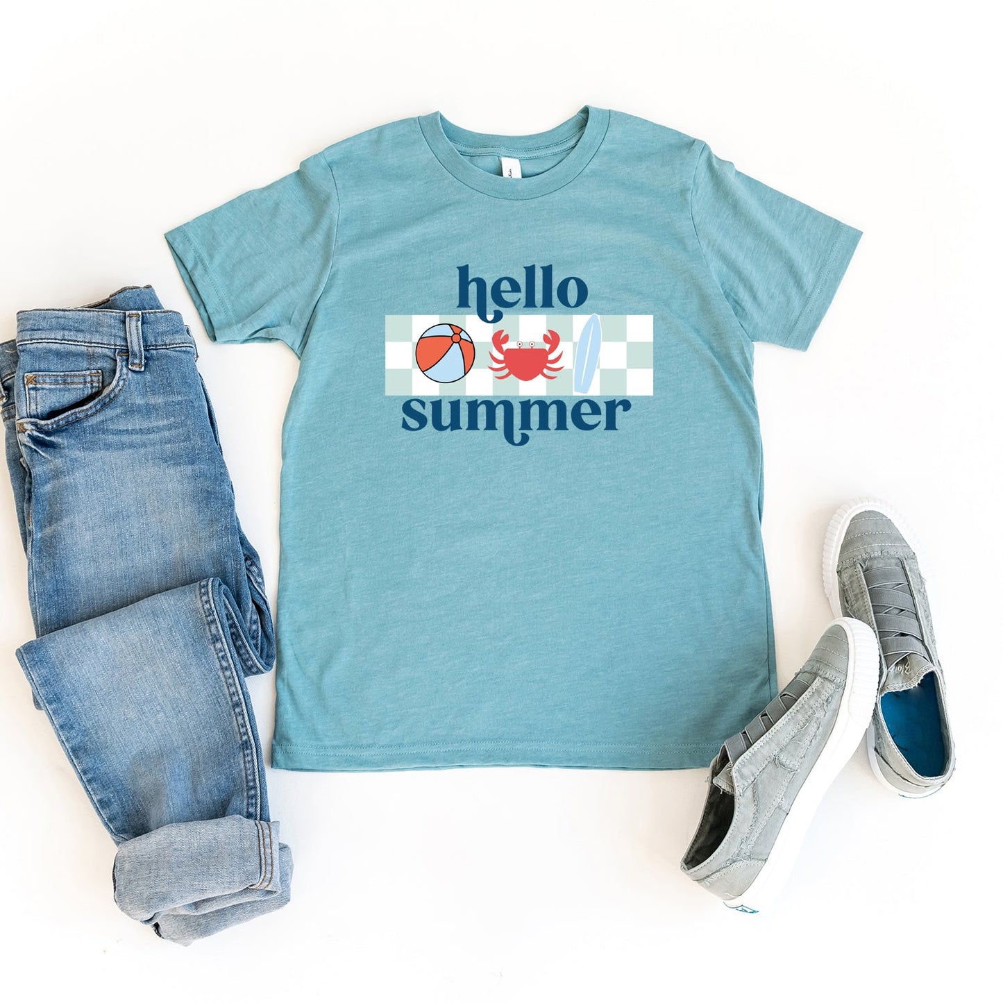 Hello Summer Checkered | Youth Short Sleeve Crew Neck