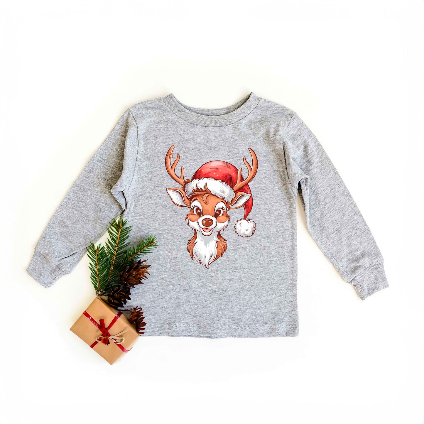Cute Reindeer Head | Toddler Graphic Long Sleeve Tee