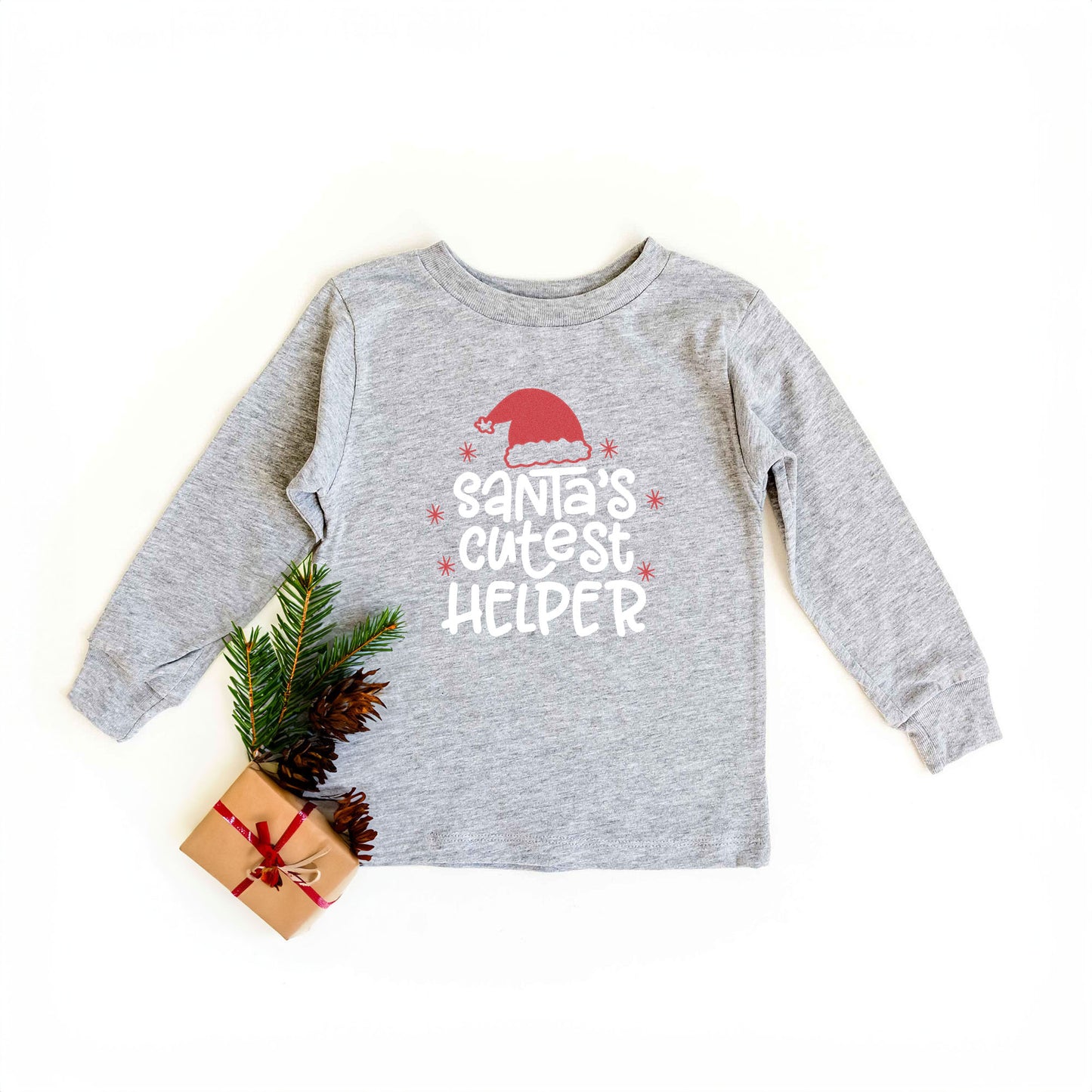 Santa's Cutest Helper Glitter | Toddler Graphic Long Sleeve Tee