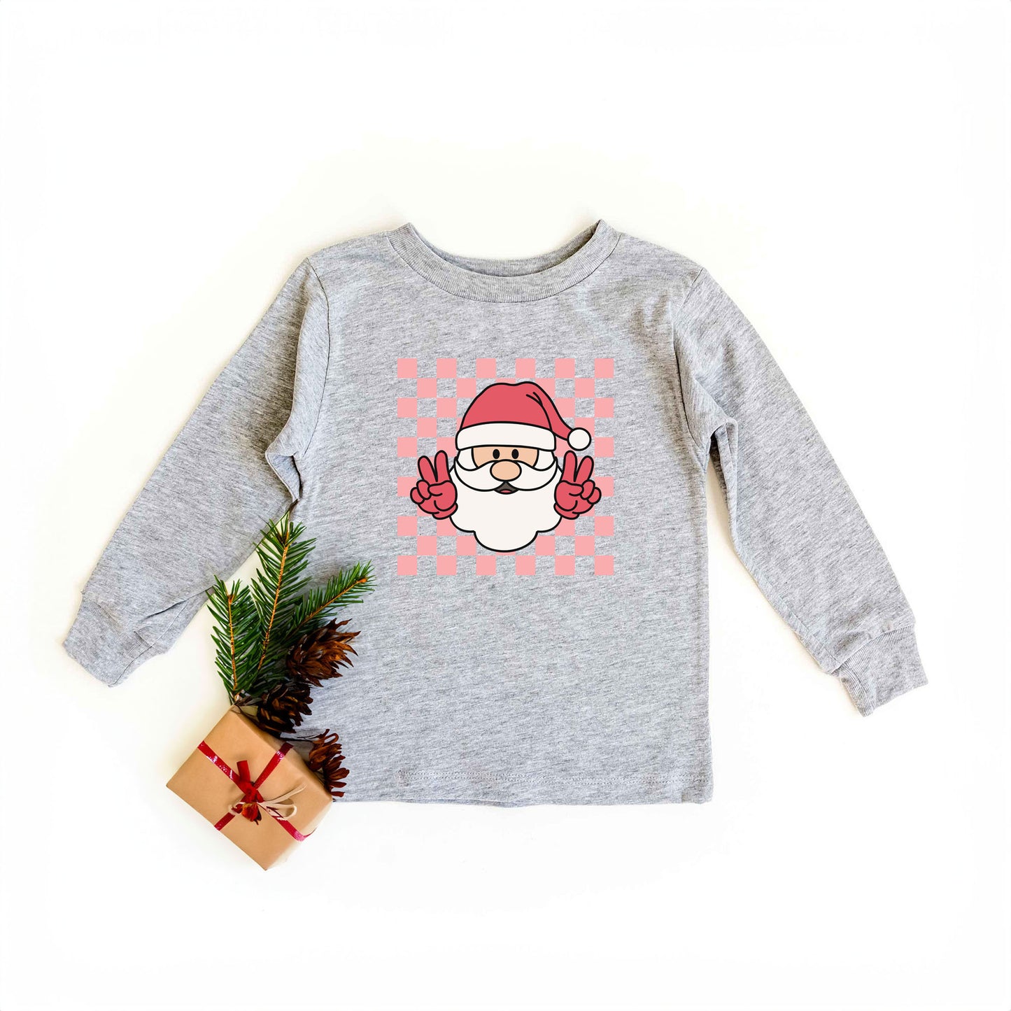 Checkered Santa | Youth Graphic Long Sleeve Tee