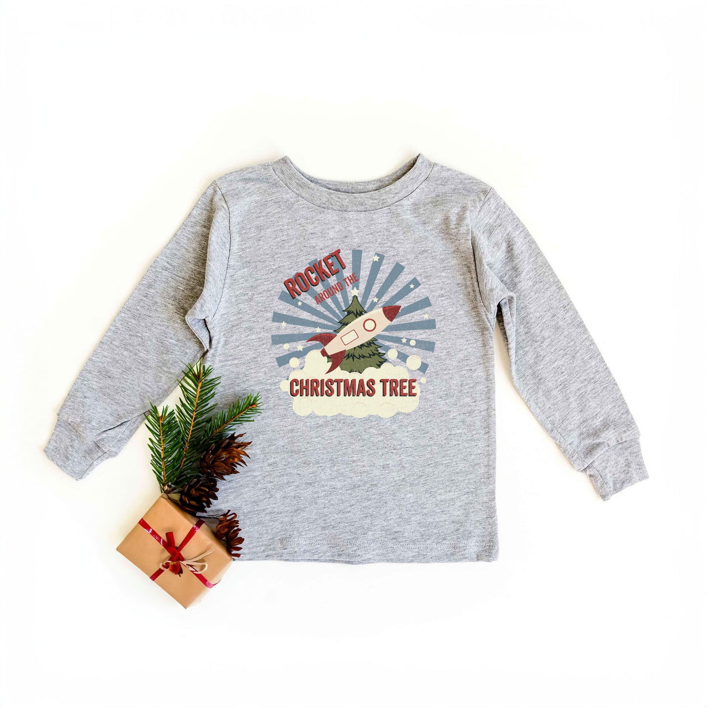 Rocket Around The Christmas Tree | Toddler Graphic Long Sleeve Tee