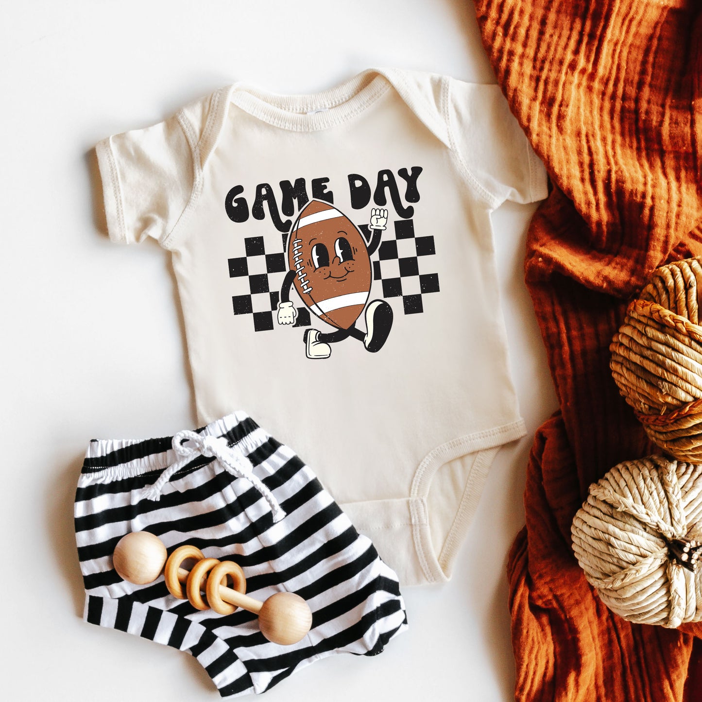 Football Game Day Checkered | Baby Graphic Short Sleeve Onesie