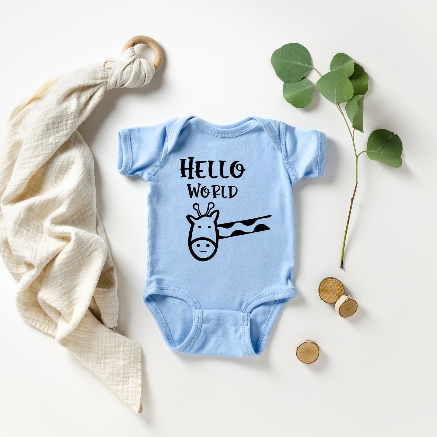 Hello World Giraffe | Baby Graphic Short Sleeve Onesie