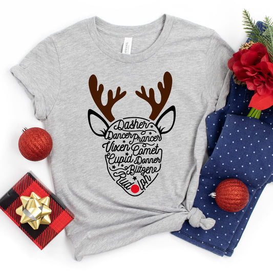 Rudolph Reindeer Names | Toddler Short Sleeve Crew Neck