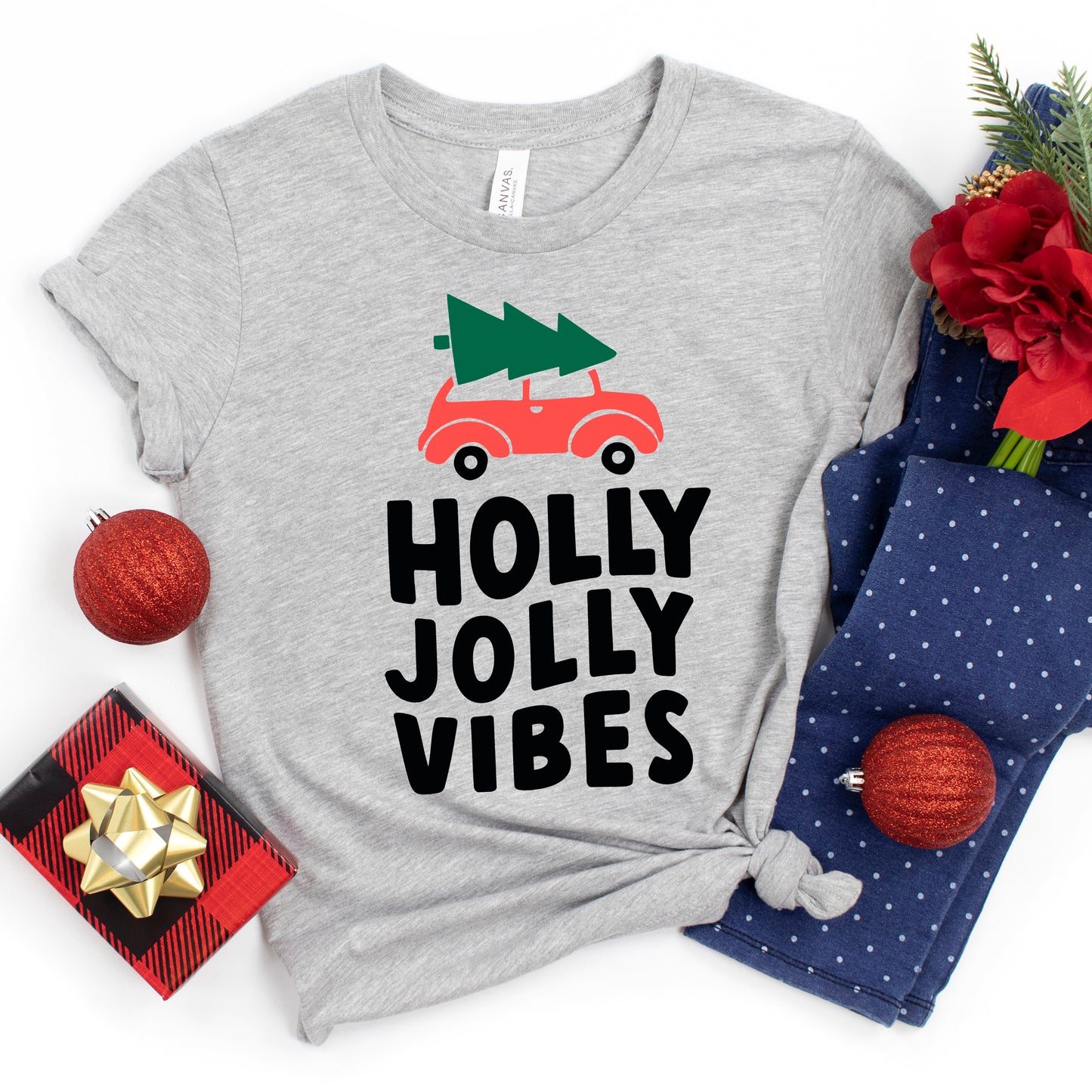 Holly Jolly Vibes Car | Youth Short Sleeve Graphic Tee