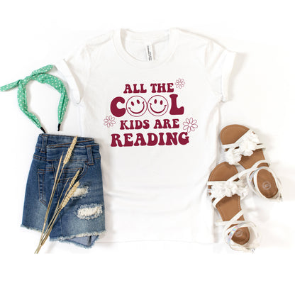 Cool Kids Are Reading Flowers | Toddler Short Sleeve Crew Neck
