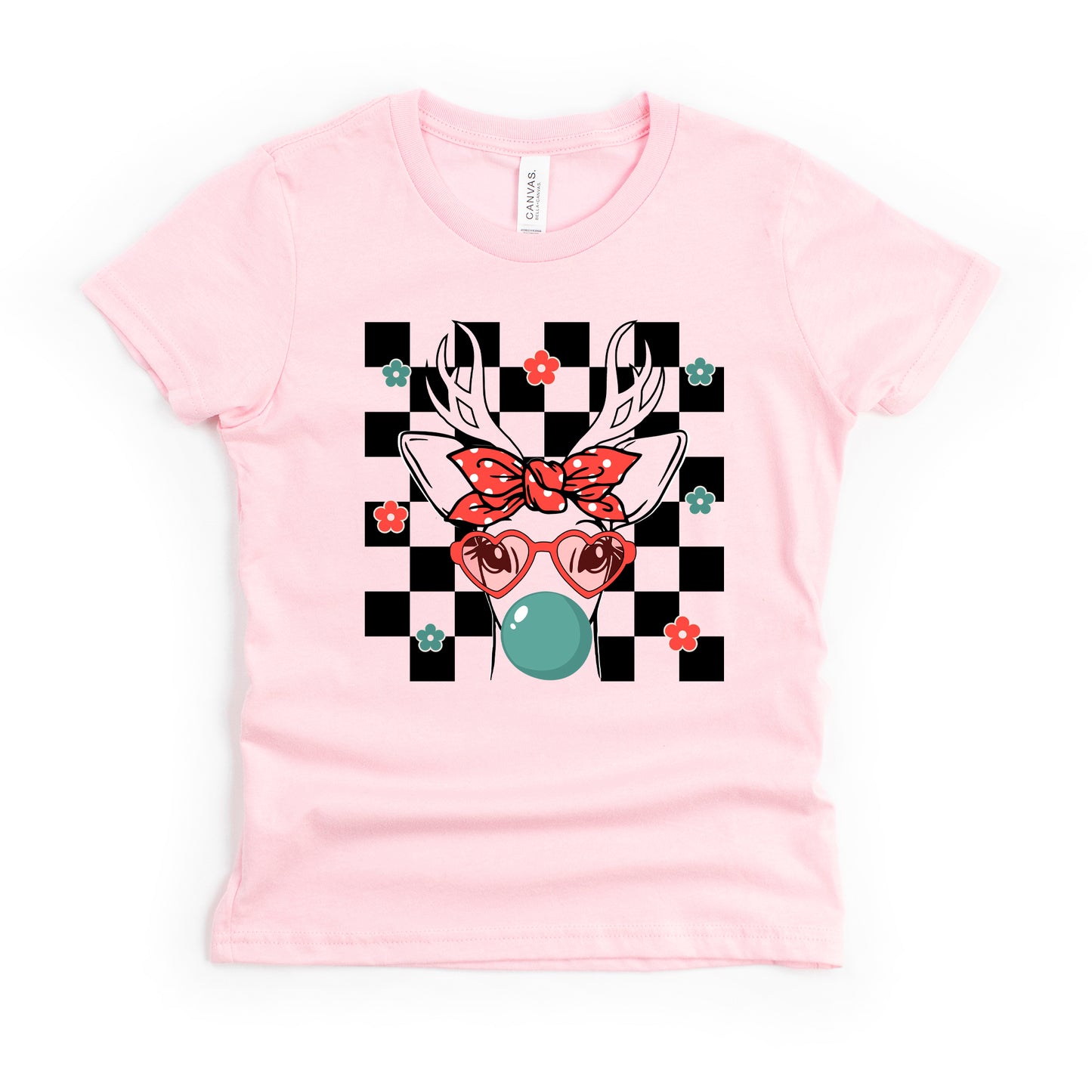 Checkered Reindeer | Youth Short Sleeve Crew Neck