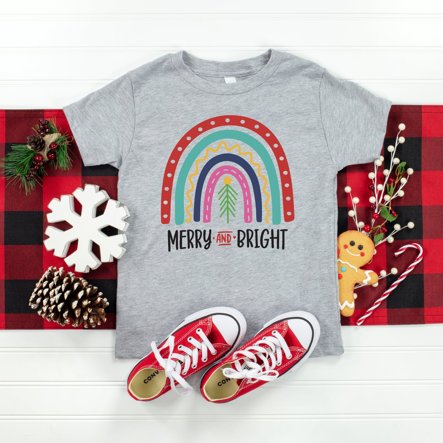 Merry And Bright Rainbow | Youth Graphic Short Sleeve Tee