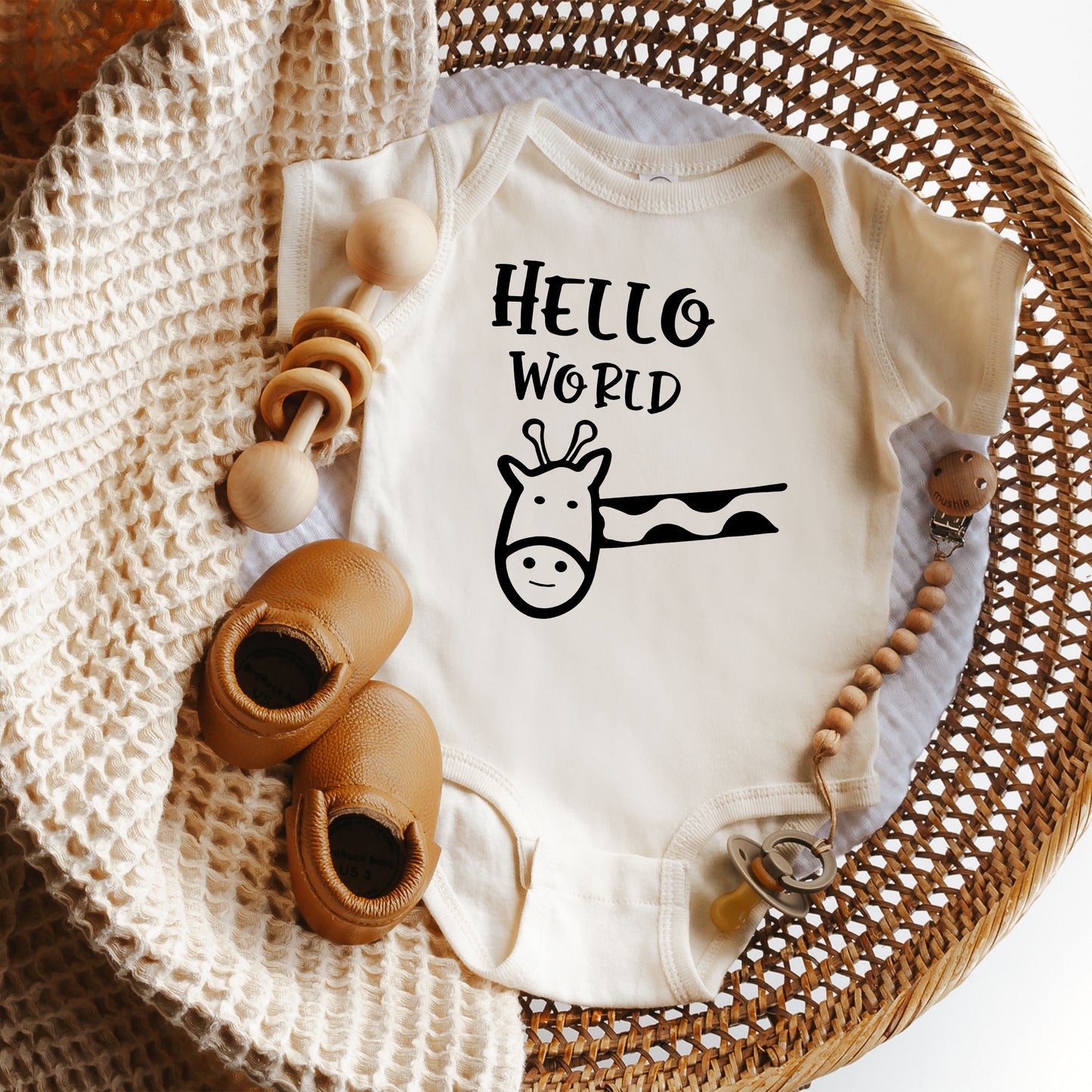 Hello World Giraffe | Baby Graphic Short Sleeve Onesie