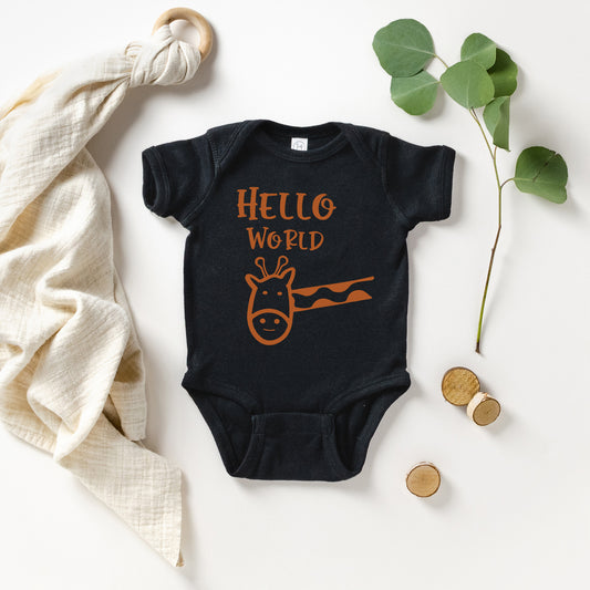 Hello World Giraffe | Baby Graphic Short Sleeve Onesie