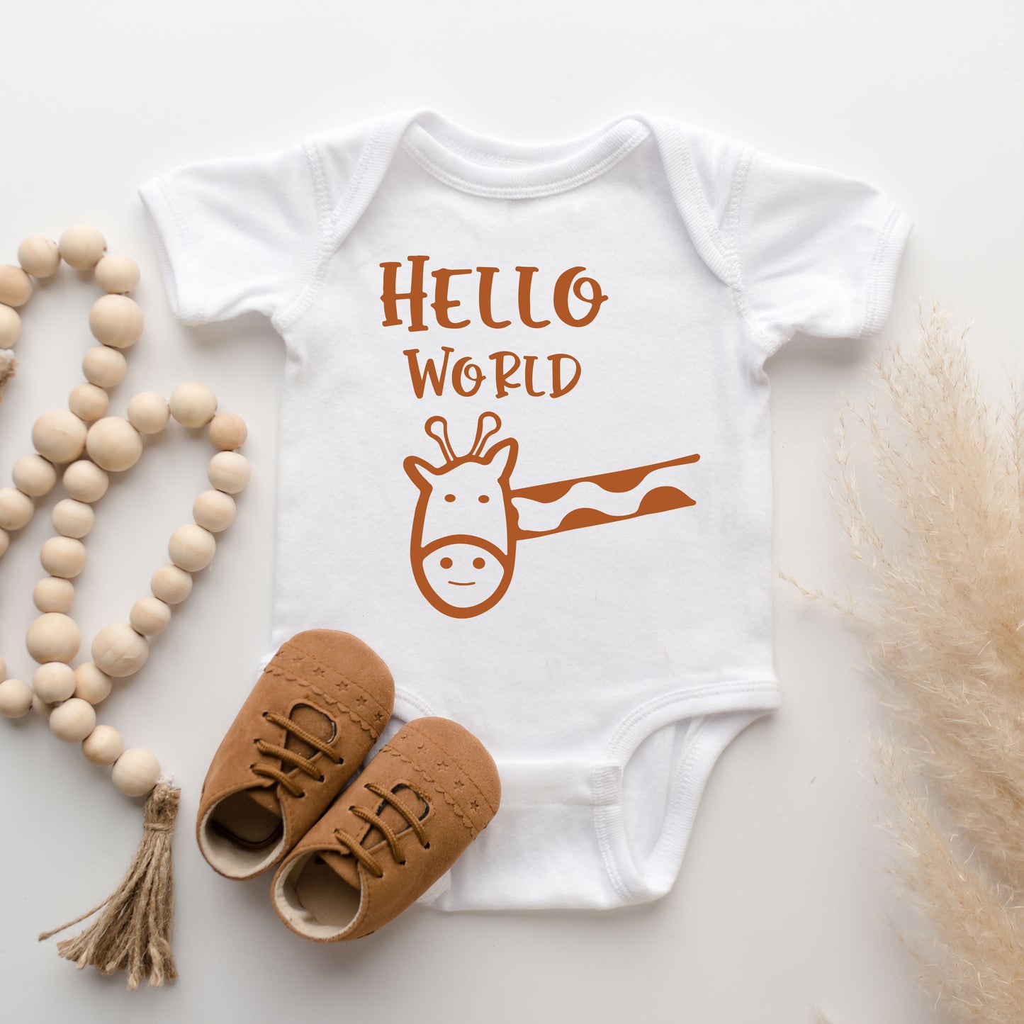 Hello World Giraffe | Baby Graphic Short Sleeve Onesie