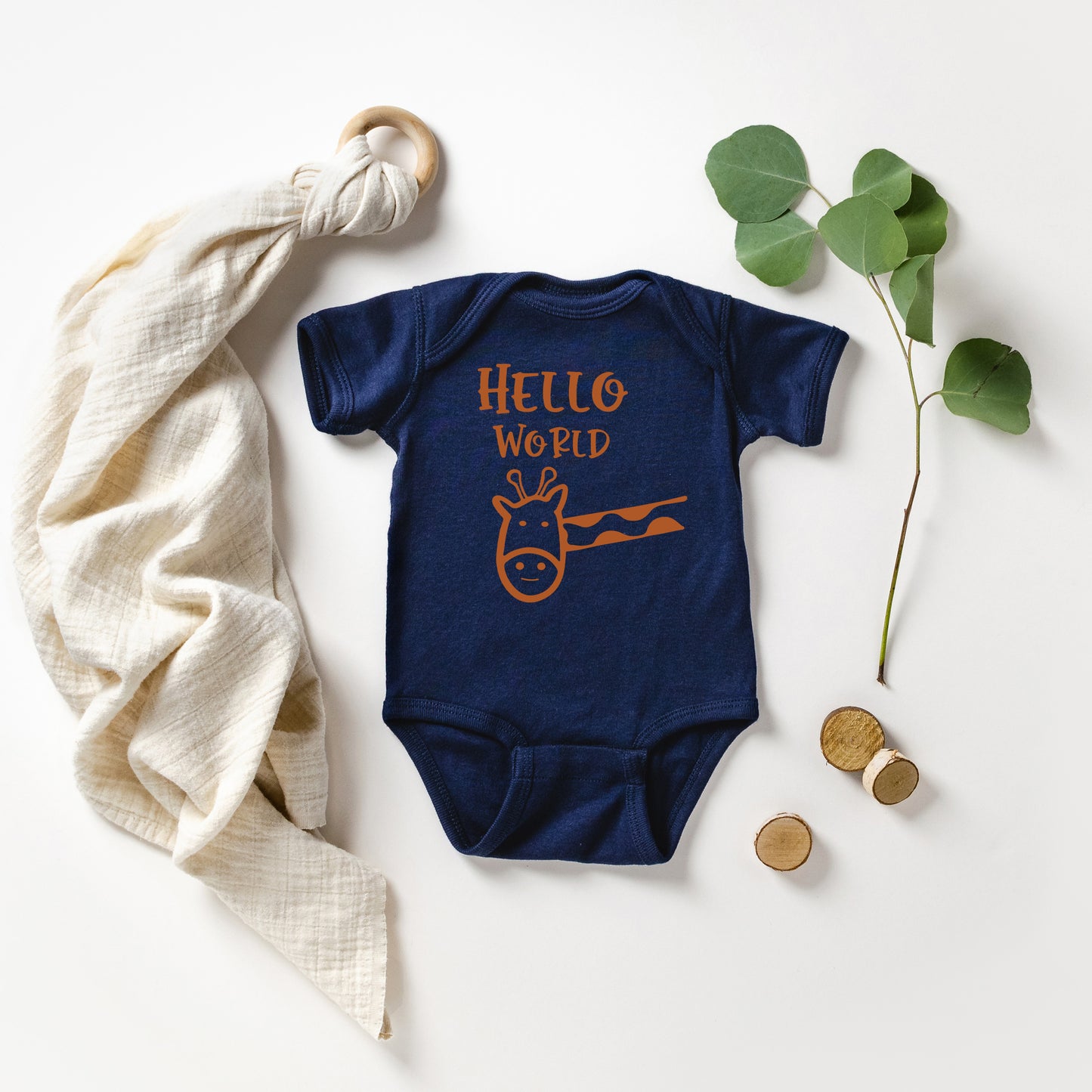 Hello World Giraffe | Baby Graphic Short Sleeve Onesie