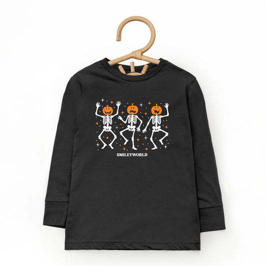 SmileyWorld Dancing Skeleton Pumpkins - Toddler Long Sleeve Graphic Tee and Youth Long Sleeve Graphic T-Shirt