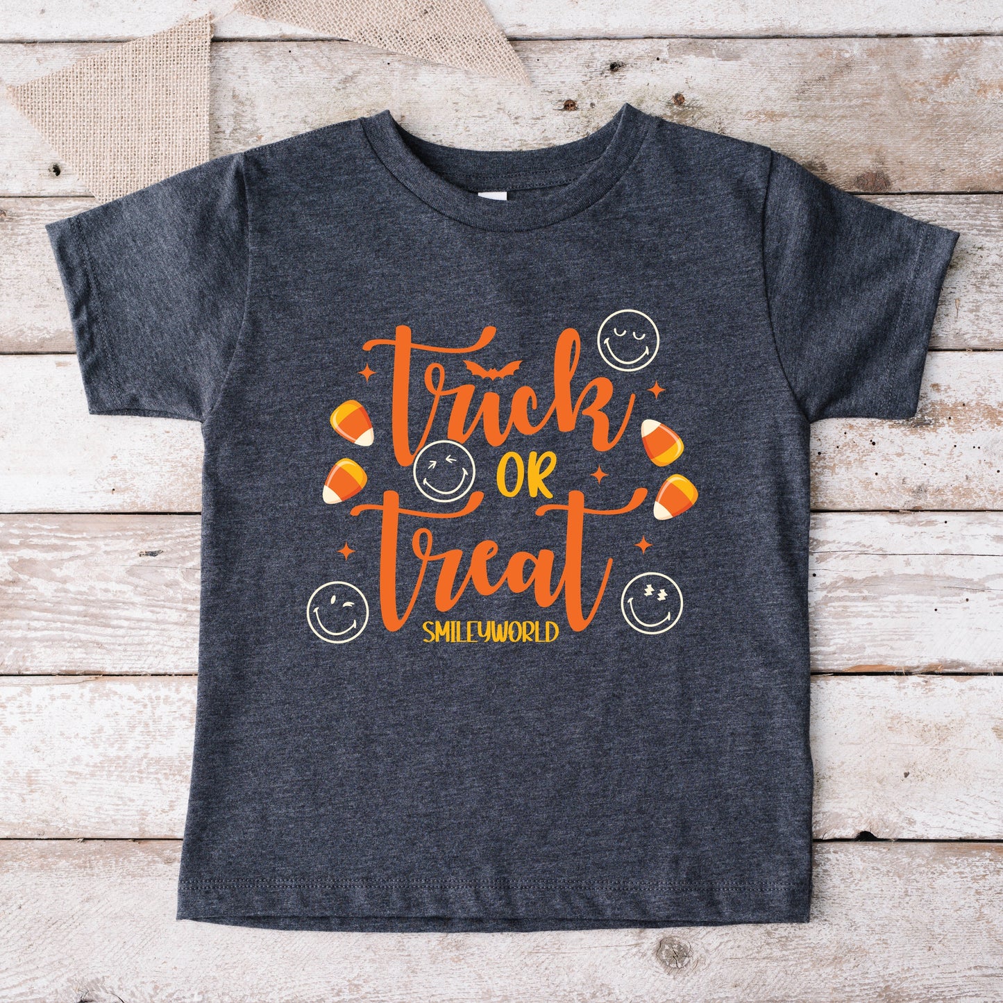 SmileyWorld Trick or Treat Candy - Youth Short Sleeve Graphic T-Shirt and Toddler Short Sleeve Graphic T-Shirt
