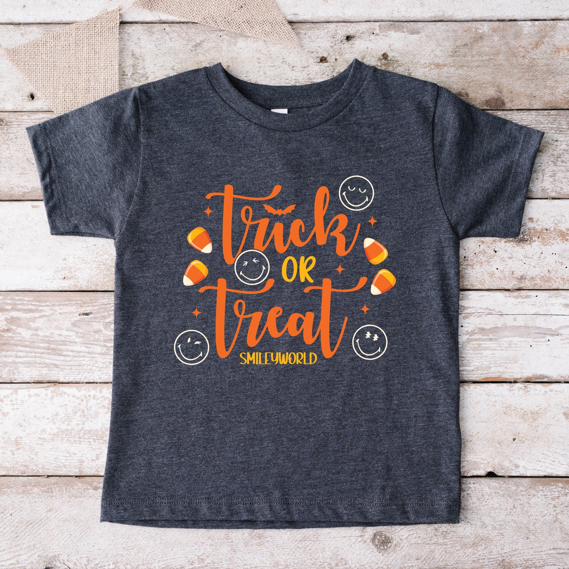 SmileyWorld Trick or Treat Candy - Youth Short Sleeve Graphic T-Shirt and Toddler Short Sleeve Graphic T-Shirt