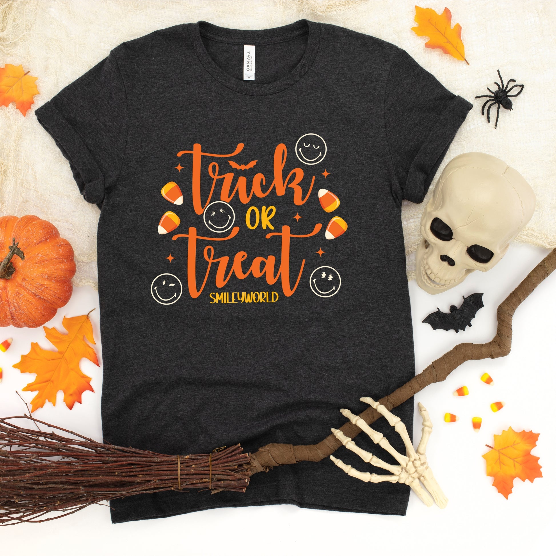 SmileyWorld Trick or Treat Candy - Youth Short Sleeve Graphic T-Shirt and Toddler Short Sleeve Graphic T-Shirt