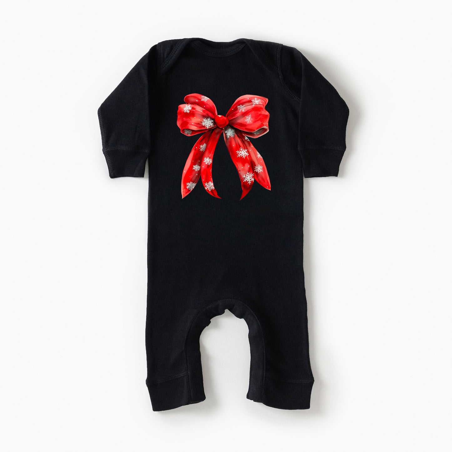 Coquette Christmas Snowflake Bow | Baby Graphic Romper