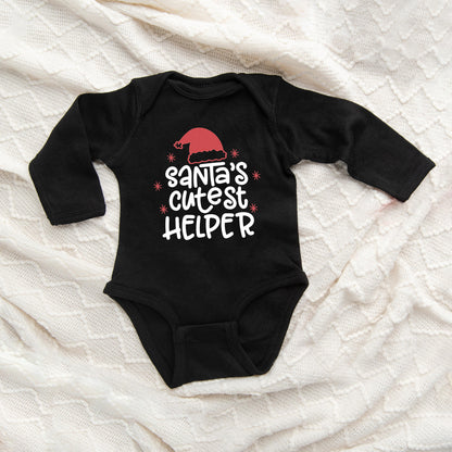 Santa's Cutest Helper Glitter | Baby Graphic Long Sleeve Onesie