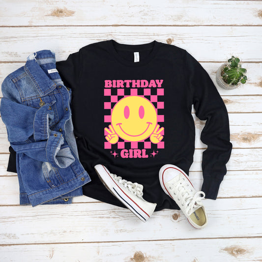 Birthday Girl Checkered | Toddler Graphic Long Sleeve Tee