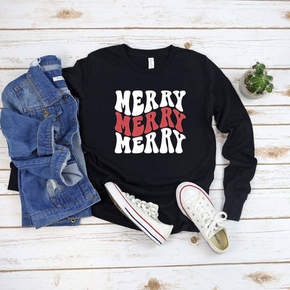 Merry Stacked Wavy Glitter | Toddler Graphic Long Sleeve Tee