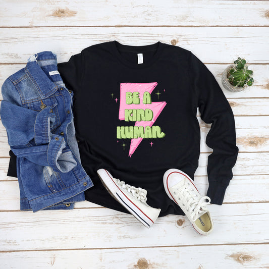 Be A Kind Human Lightning Bolt | Toddler Graphic Long Sleeve Tee