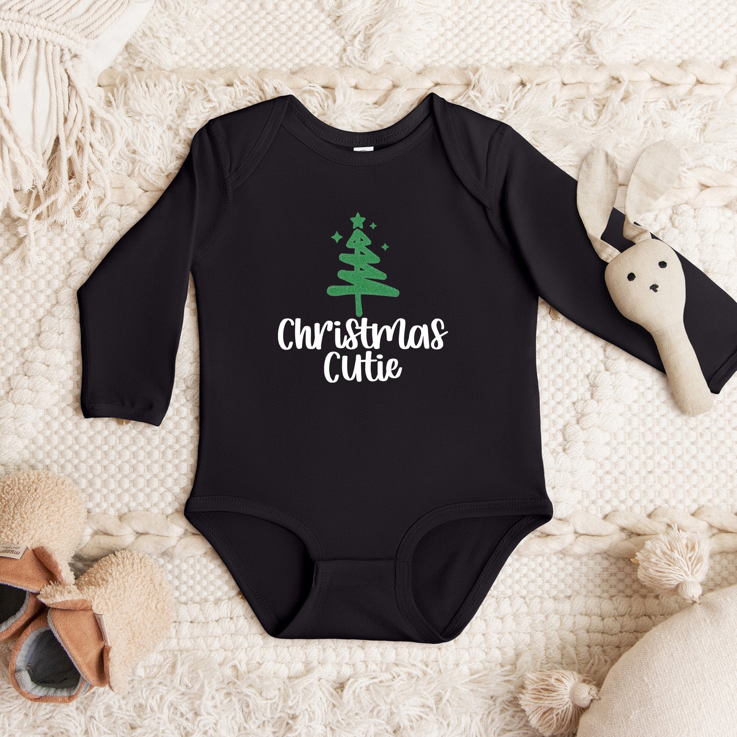 Christmas Cutie Tree Glitter | Baby Graphic Long Sleeve Onesie