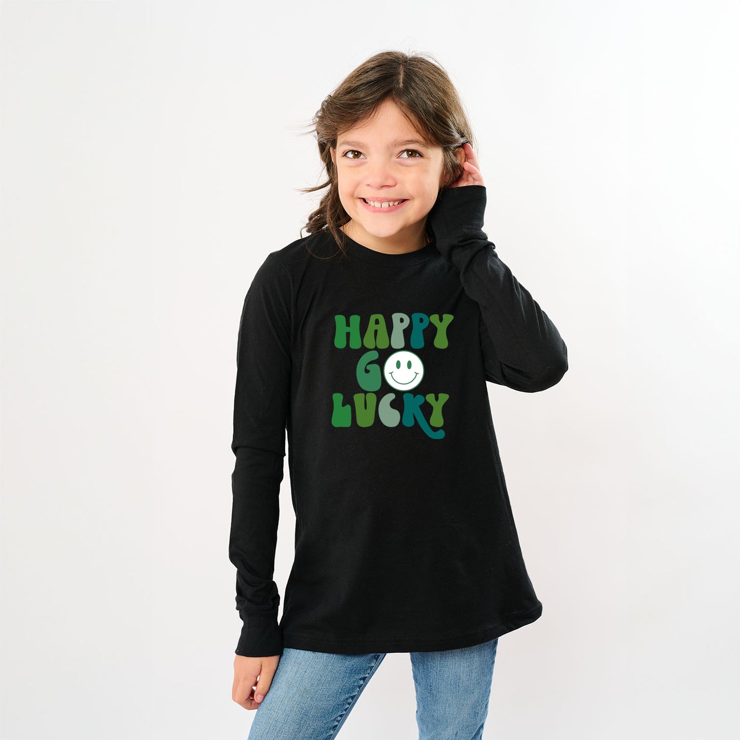 Happy Go Lucky Smiley Face | Youth Graphic Long Sleeve Tee