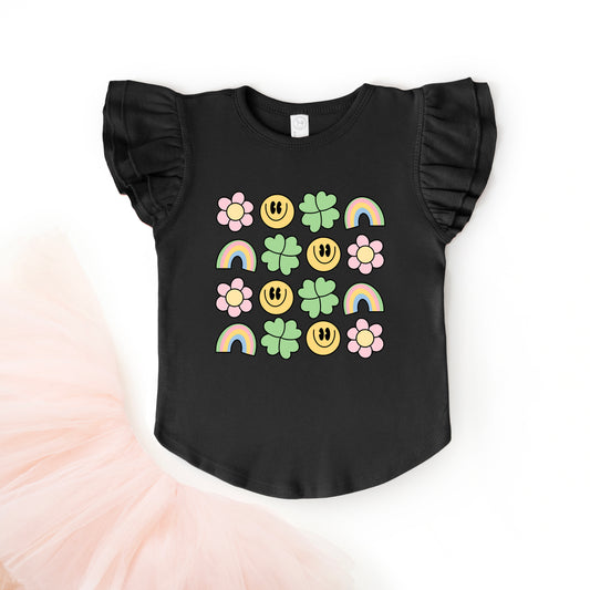 Smiley Clover Daisy | Toddler Graphic Flutter Sleeve Tee