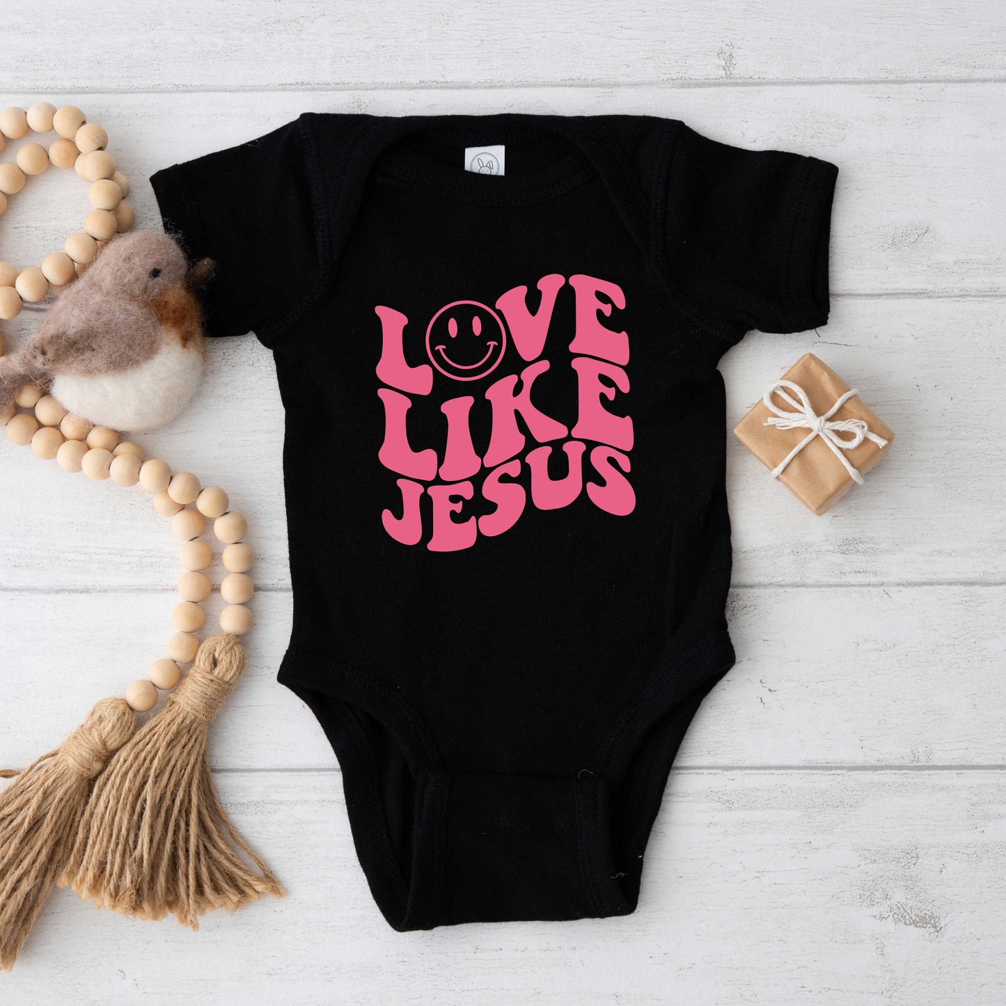 Love Like Jesus Smiley Face | Baby Graphic Short Sleeve Onesie