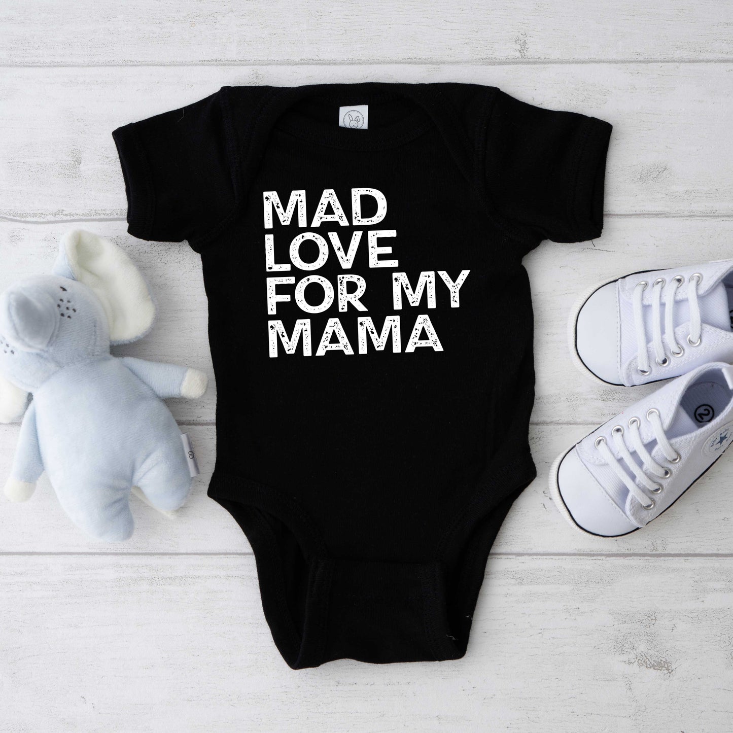 Mad Love For My Mama Distressed | Baby Graphic Short Sleeve Onesie