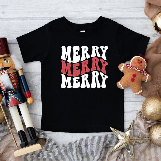 Merry Stacked Wavy Glitter | Toddler Graphic Short Sleeve Tee