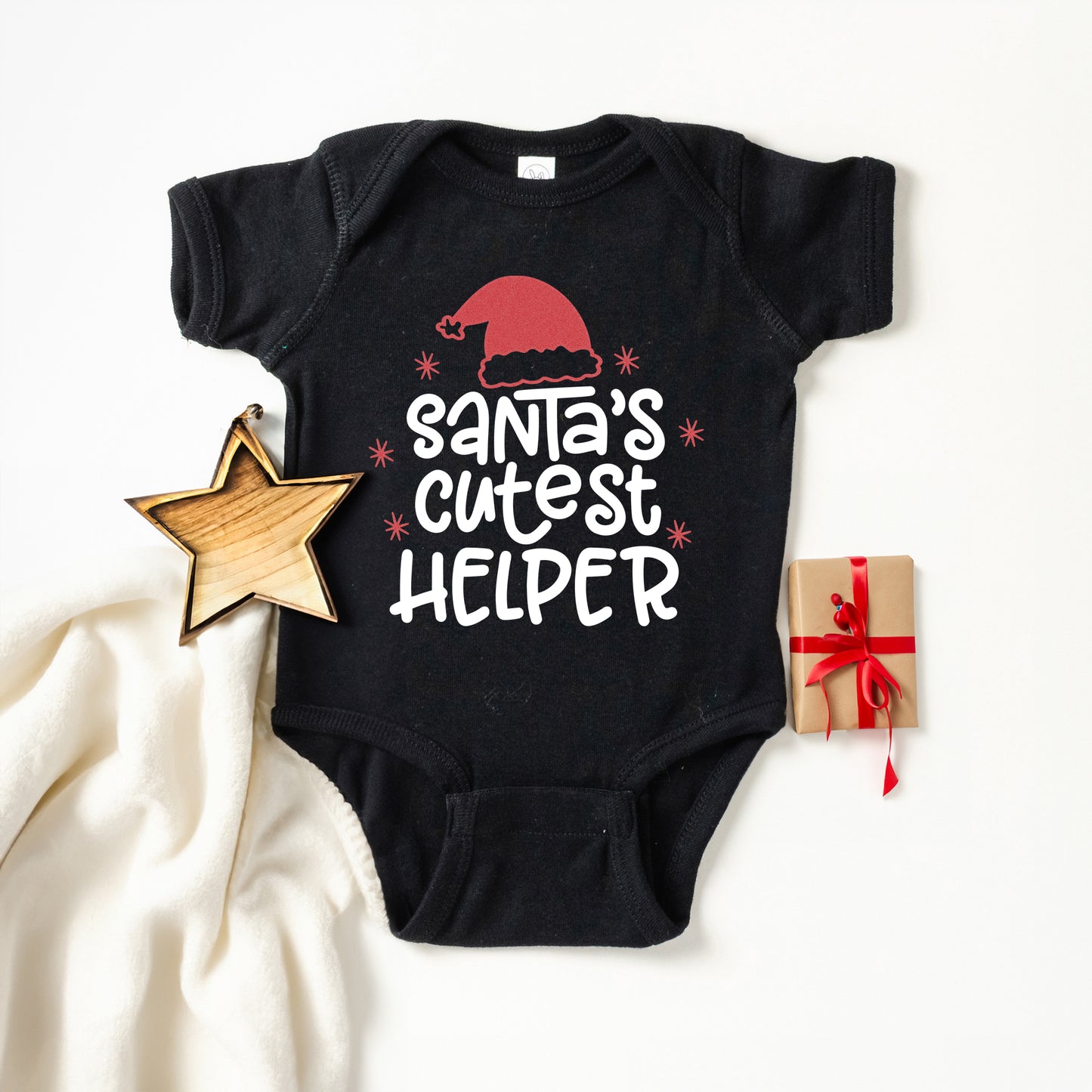 Santa's Cutest Helper Glitter | Baby Graphic Short Sleeve Onesie