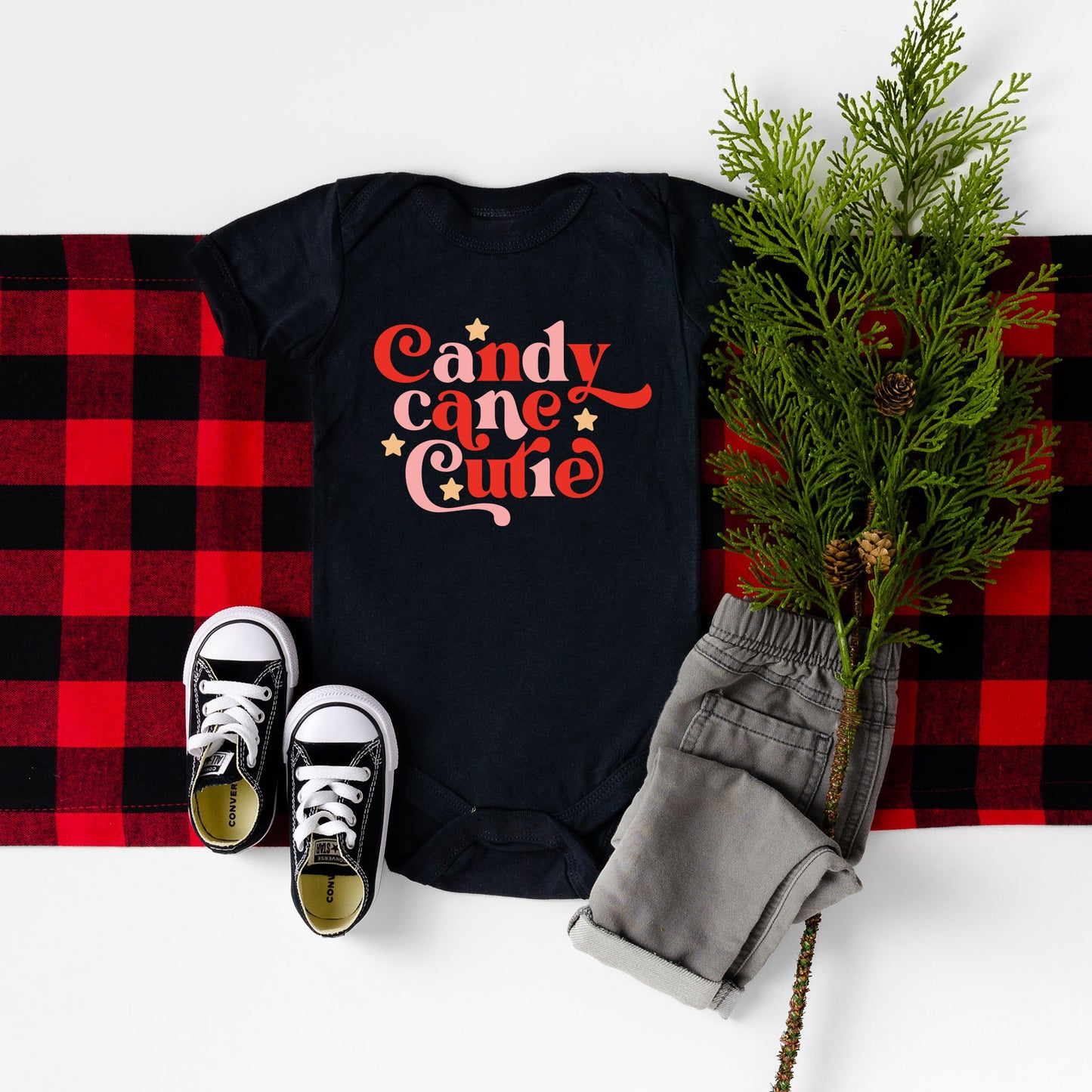 Candy Cane Cutie Stars | Baby Graphic Short Sleeve Onesie