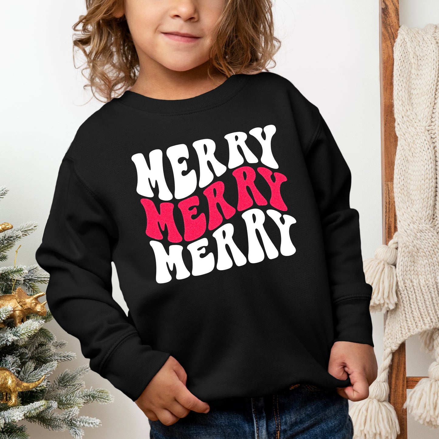 Merry Stacked Wavy Glitter | Toddler Graphic Sweatshirt