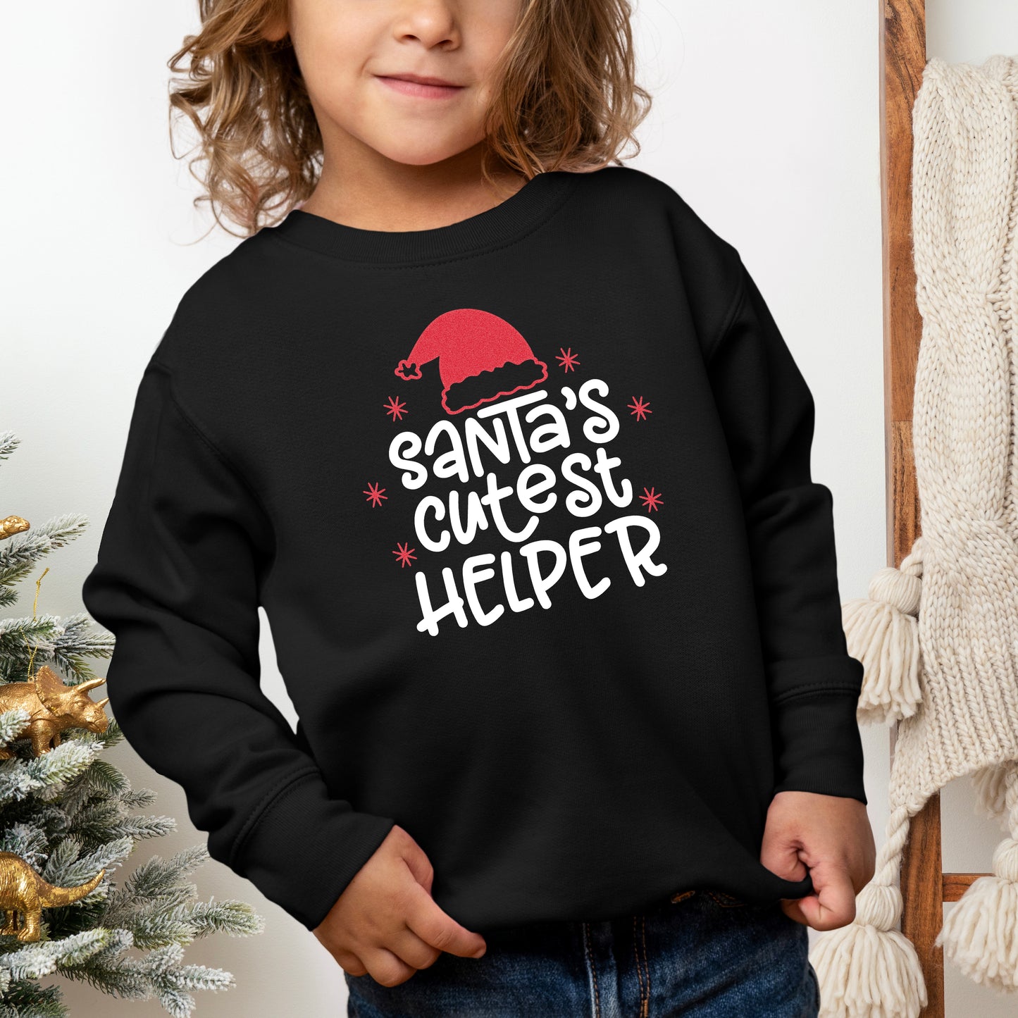 Santa's Cutest Helper Glitter | Toddler Graphic Sweatshirt