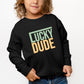 Block Checkered Lucky Dude | Youth Ultra-Soft Graphic Sweatshirt
