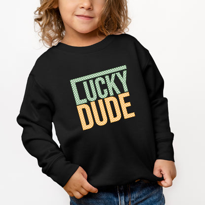 Block Checkered Lucky Dude | Toddler Graphic Sweatshirt