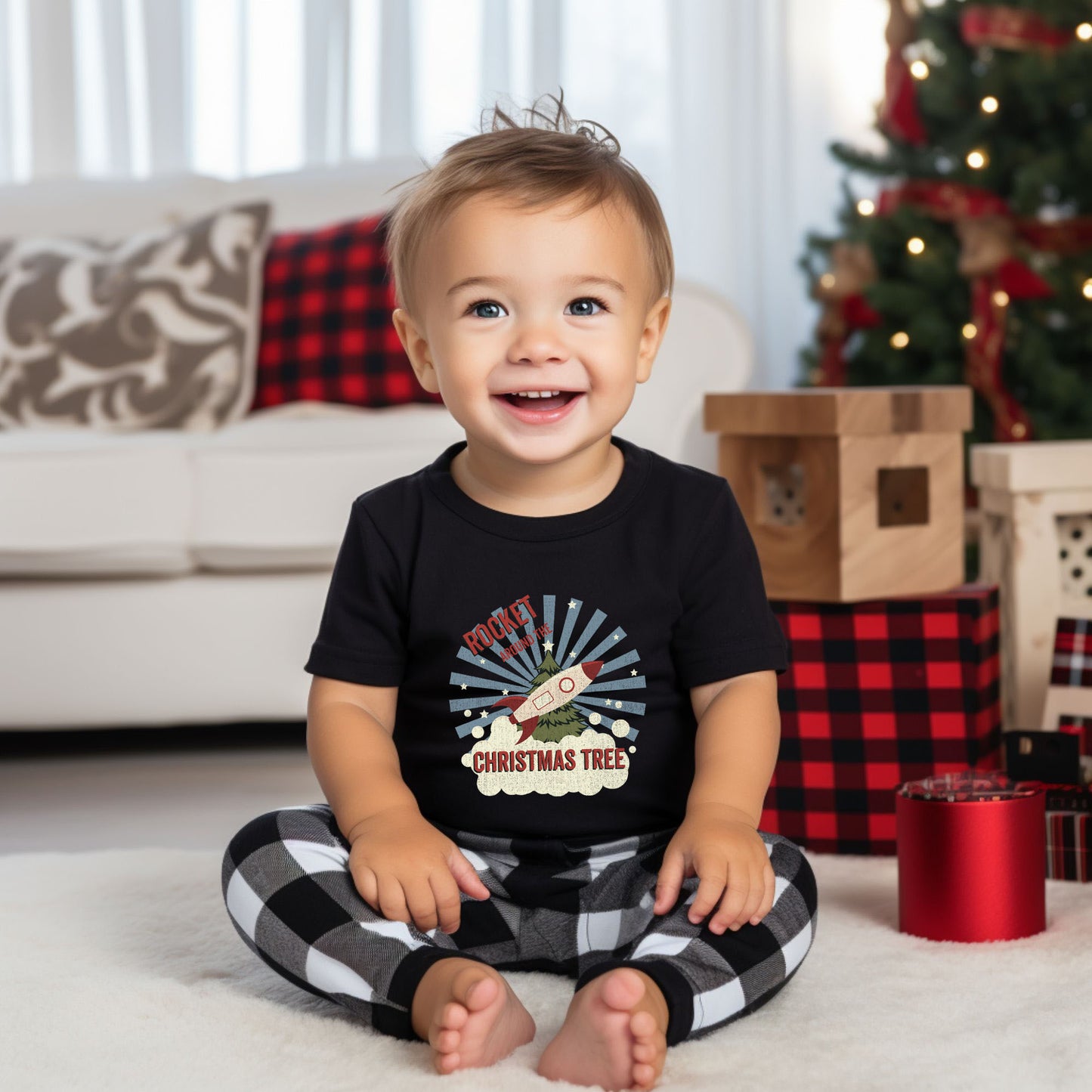 Rocket Around The Christmas Tree | Toddler Graphic Short Sleeve Tee