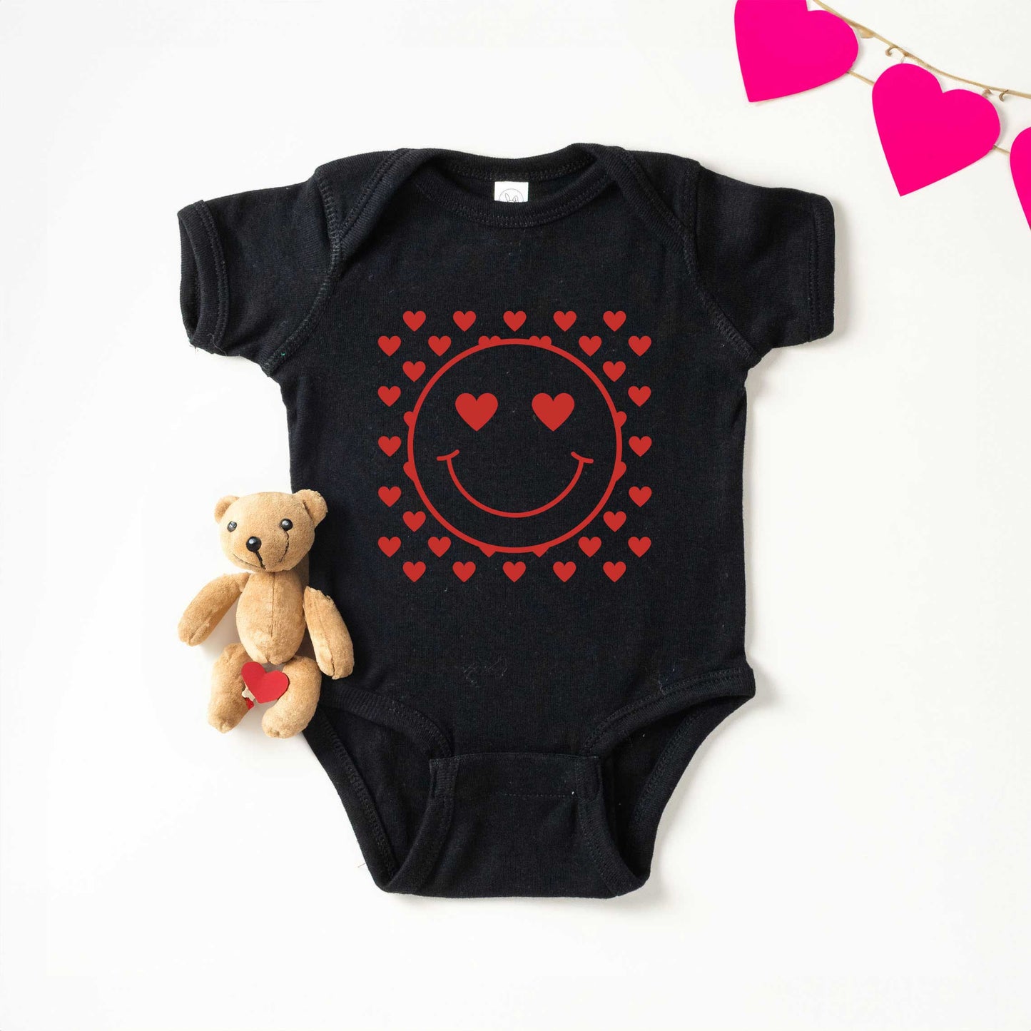 Smiley Face Hearts | Baby Graphic Short Sleeve Onesie