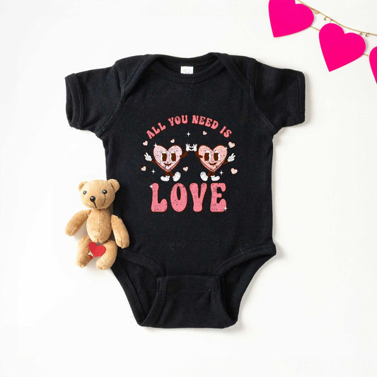 Retro All You Need Is Love Hearts | Baby Graphic Short Sleeve Onesie