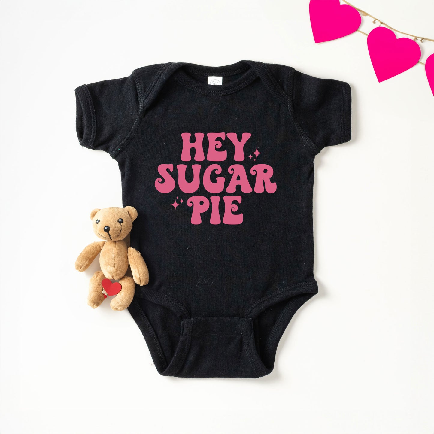 Hey Sugar Pie Stars Pink | Baby Graphic Short Sleeve Onesie